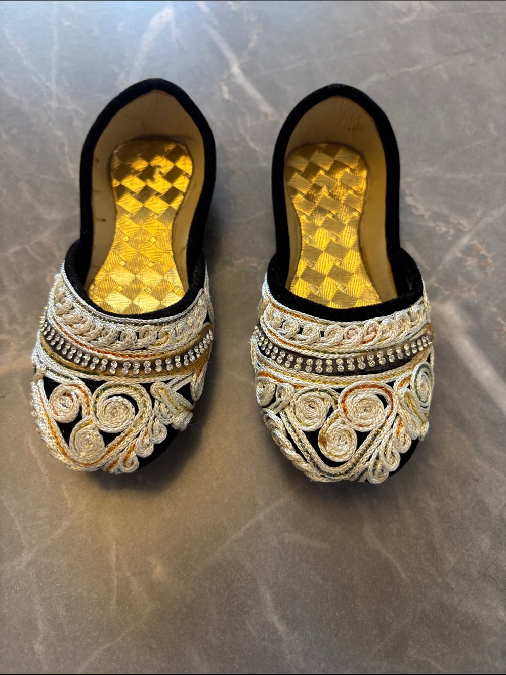 Black Flats with Gold Embroidery and Beading